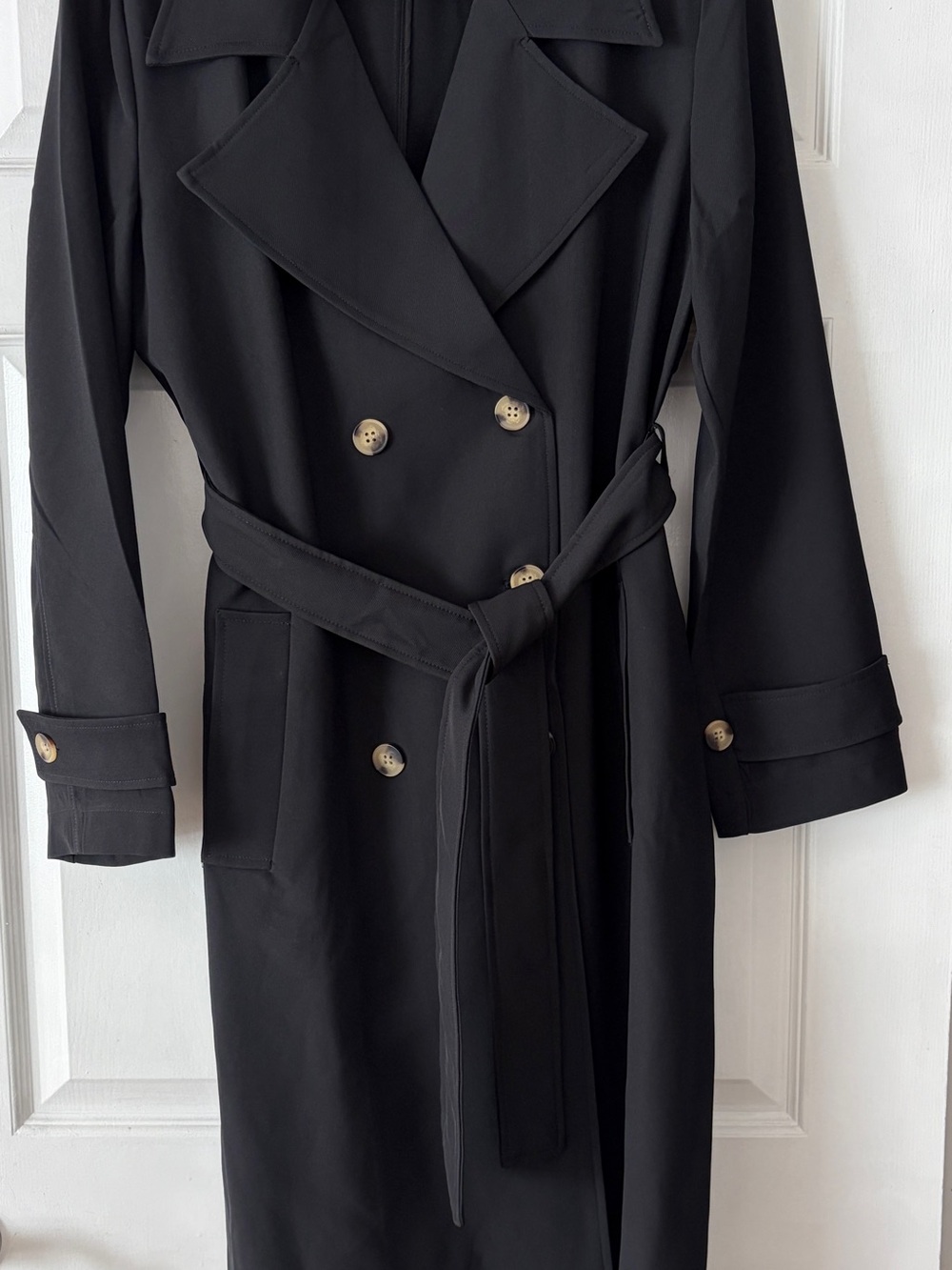 Bagatelle Black Double-Breasted Trench Coat with Belt